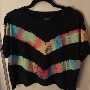 PINK Victoria's Secret Black Tee with Colorful Stripes